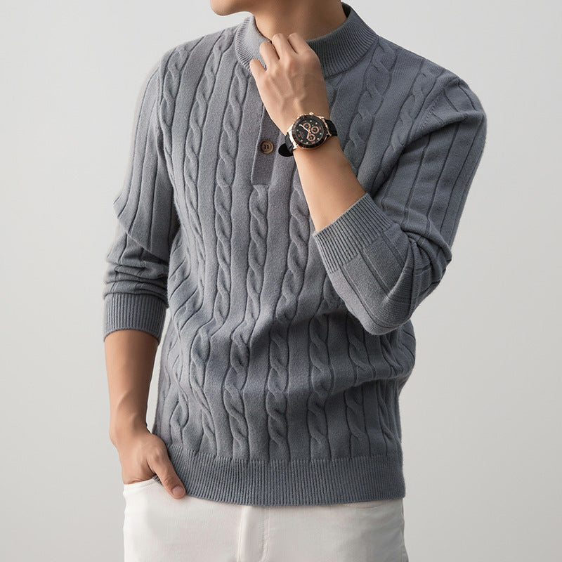 Men’s Half-Height Henley Collar Twisted Knit Sweater