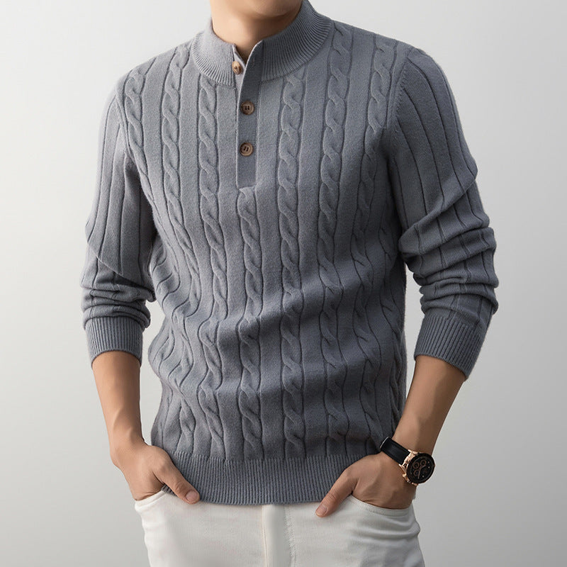 Men’s Half-Height Henley Collar Twisted Knit Sweater
