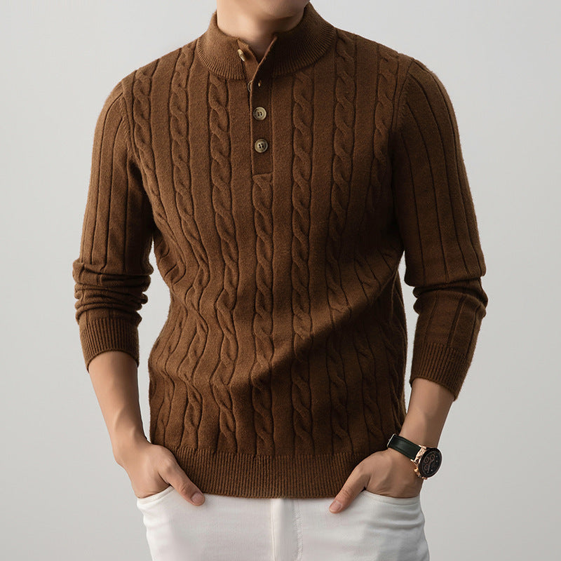 Men’s Half-Height Henley Collar Twisted Knit Sweater