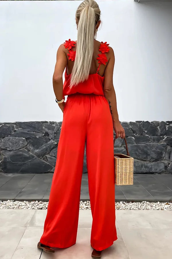 Elegant Floral Strap Wide-Leg Jumpsuit – Amelvia