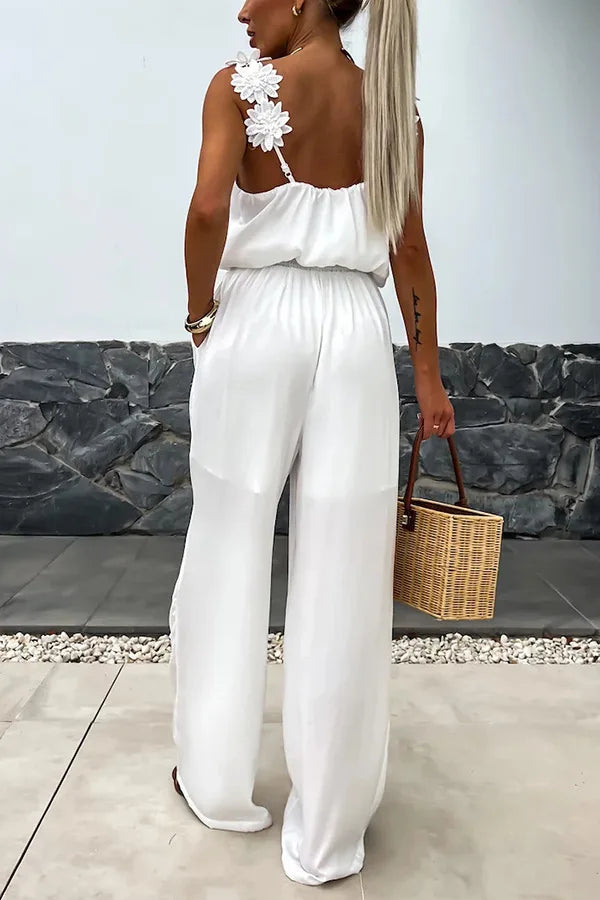 Elegant Floral Strap Wide-Leg Jumpsuit – Amelvia