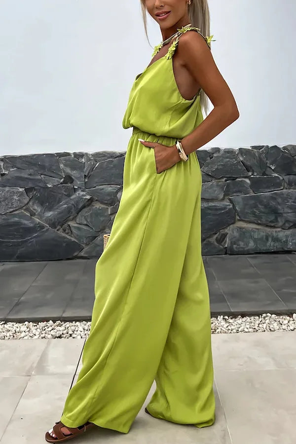 Elegant Floral Strap Wide-Leg Jumpsuit – Amelvia