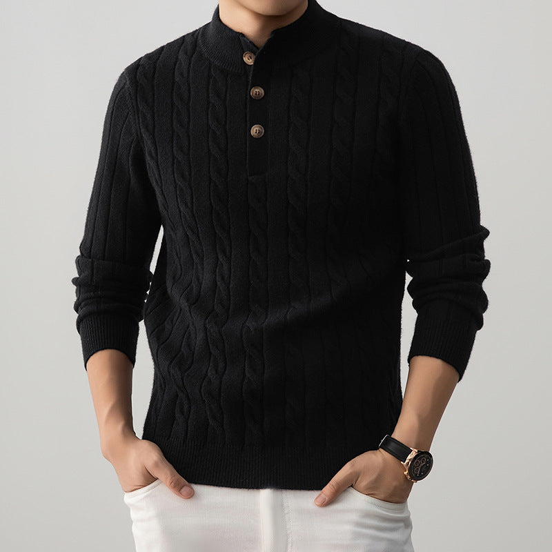 Men’s Half-Height Henley Collar Twisted Knit Sweater