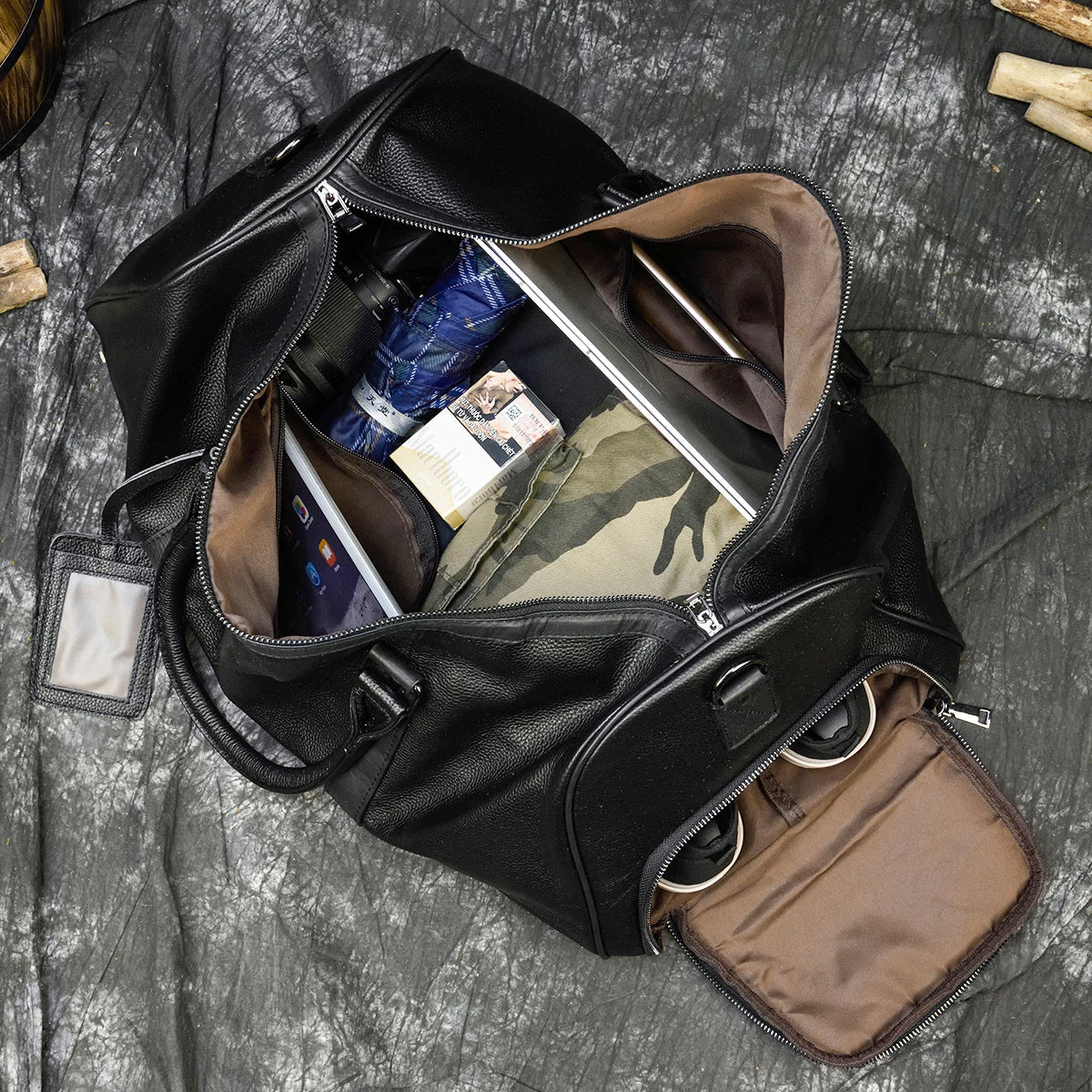 Varello Leather Weekender Duffle Bag