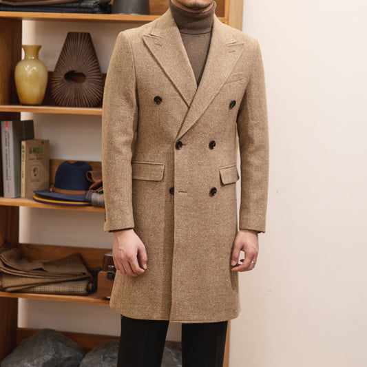 Men’s Brown Classic Wool Overcoat – Timeless Autumn Elegance