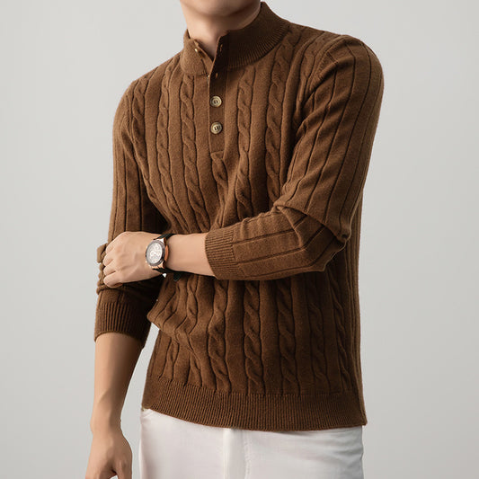 Men’s Half-Height Henley Collar Twisted Knit Sweater