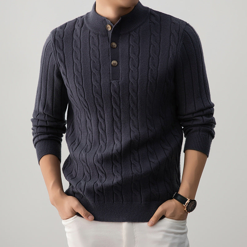 Men’s Half-Height Henley Collar Twisted Knit Sweater