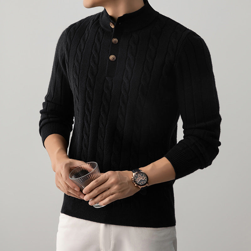 Men’s Half-Height Henley Collar Twisted Knit Sweater