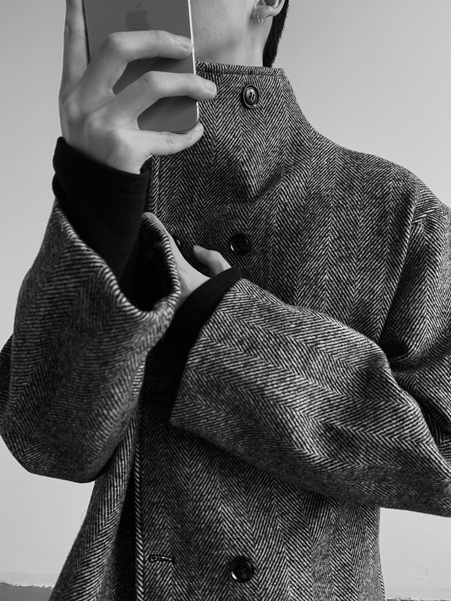 Double Breasted Stand Collar Woolen Cloth Coat Jacket