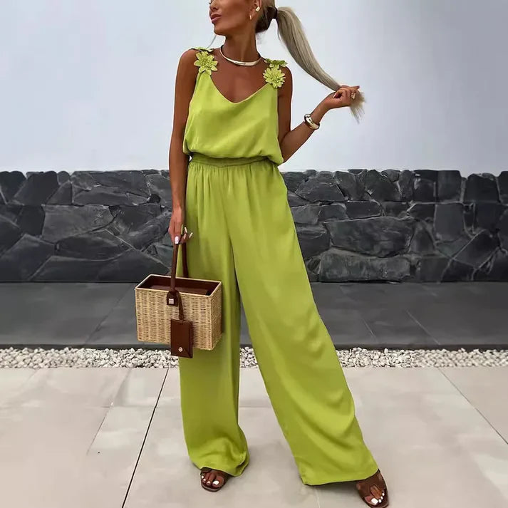 Elegant Floral Strap Wide-Leg Jumpsuit – Amelvia