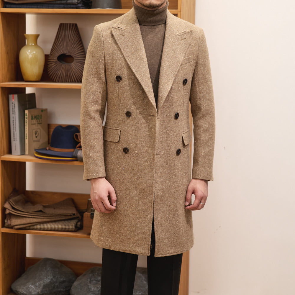 Men’s Brown Classic Wool Overcoat – Timeless Autumn Elegance