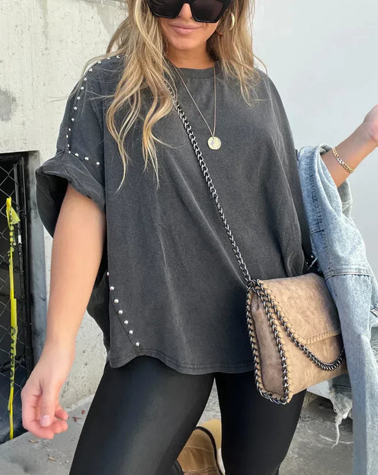 Amelvia Naya Studded Oversized Tee – Effortless Edge & Everyday Comfort